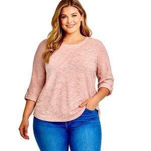 Chico’s Women’s Sweater Size 3 (XL/XXL) Soft Marled Knit, Roll-Tab Sleeves